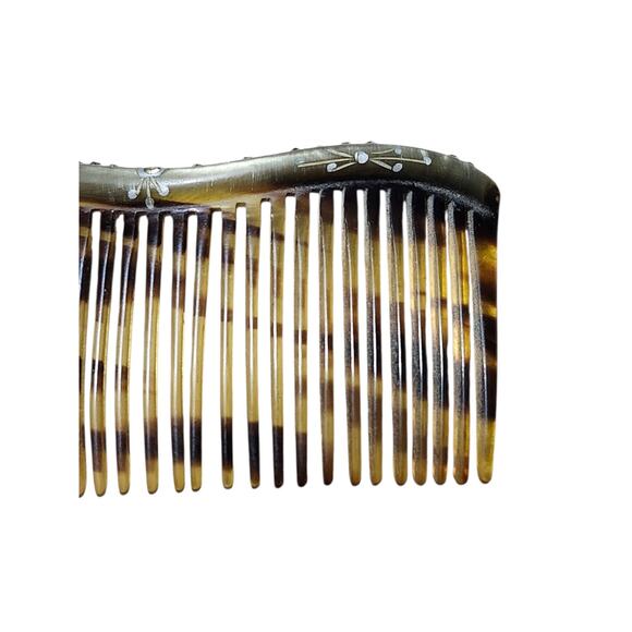 Vintage Brown Celluloid Tortoise Shell Rhinestone Large Hair Comb - Picture 4 of 8